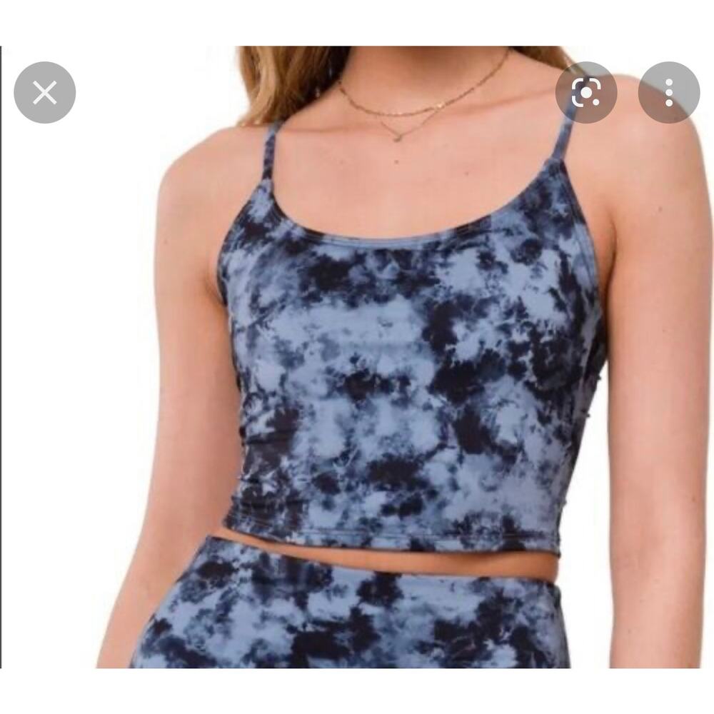 Athleisure‎ Grunge Onzie Tie Dye Cropped Yoga Cami Blue Black Large NEW